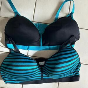 Just Be Bras-44D-set of 2. Black teal wireless lightly padded molded adjustable